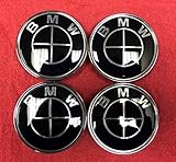 BMW Matte Black Emblem Logo Badge Set 7-pc 82/82 Hood Trunk Steering Wheel Sticker 68mm Wheel Center Caps