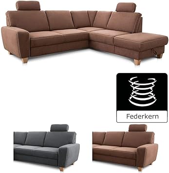Cavadore Ecksofa Wisconsin Mit Federkern Grosse Eckcouch Mit 2 Kopfstutzen Landhausstil Holzfusse In Buche Mikrofaser Grosse 248 X 88 X 215 Cm Bxhxt Farbe Braun Amazon De Kuche Haushalt