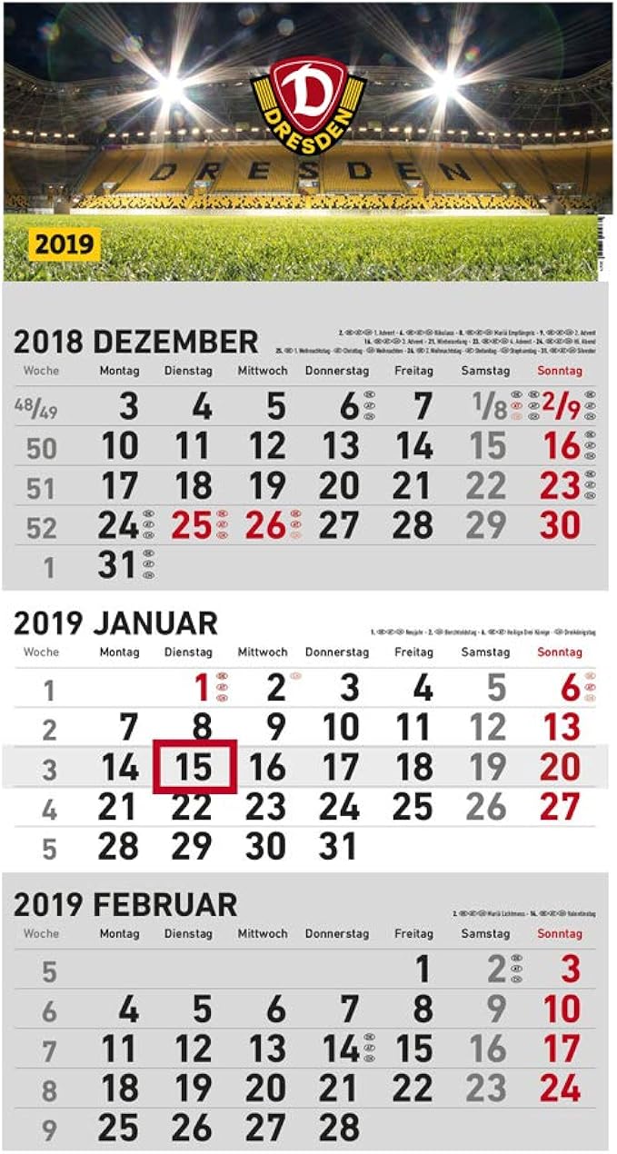 SG Dynamo Dresden 3-Monatskalender 2019: Amazon.de: Bekleidung