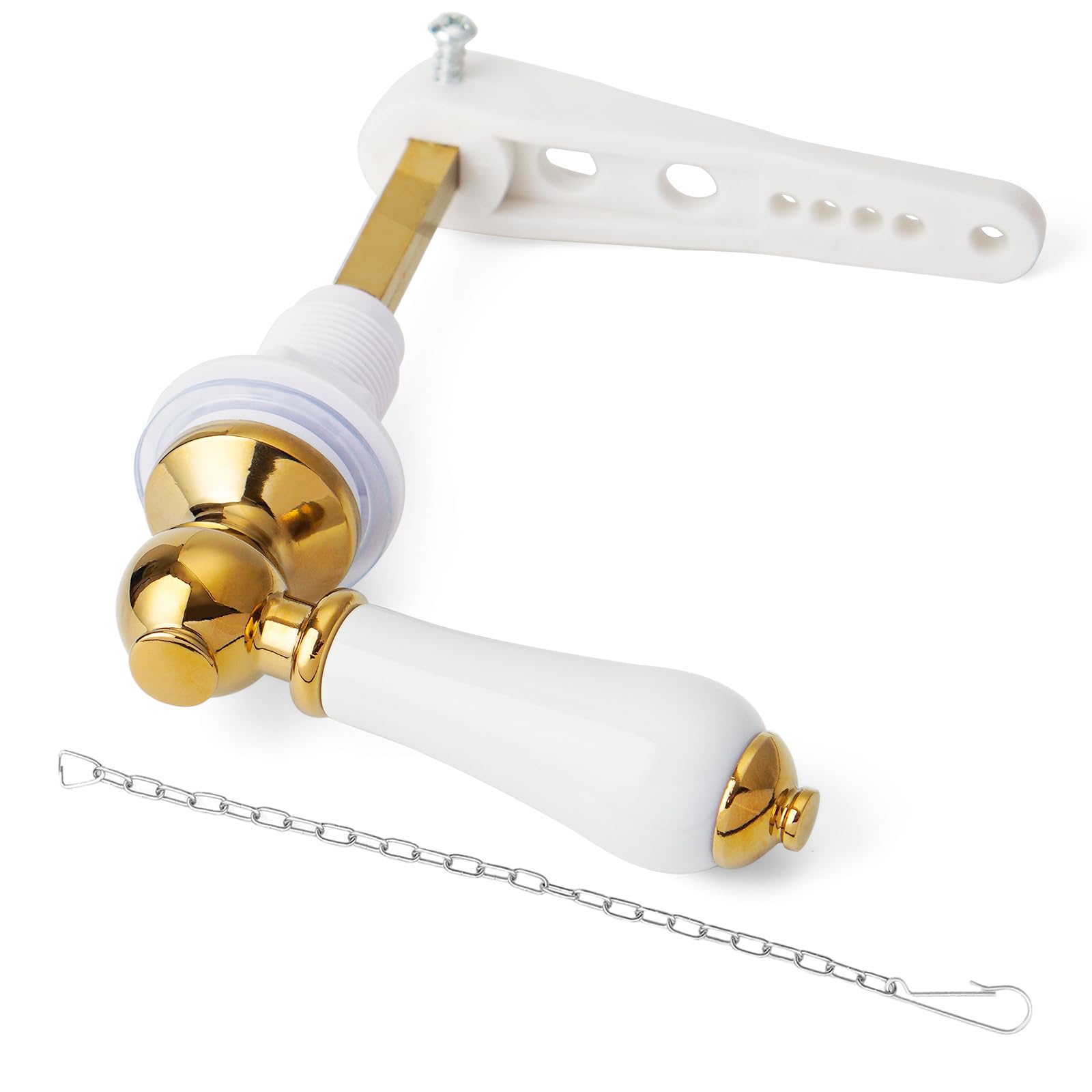 Weielt Ceramic Toilet Flush Handle Eeplacement Kit Zinc Alloy Metal Toilet Handle Replacement, Toilet Cistern Lever Arm with Chain - Adjustable Arm (Dark Gold)