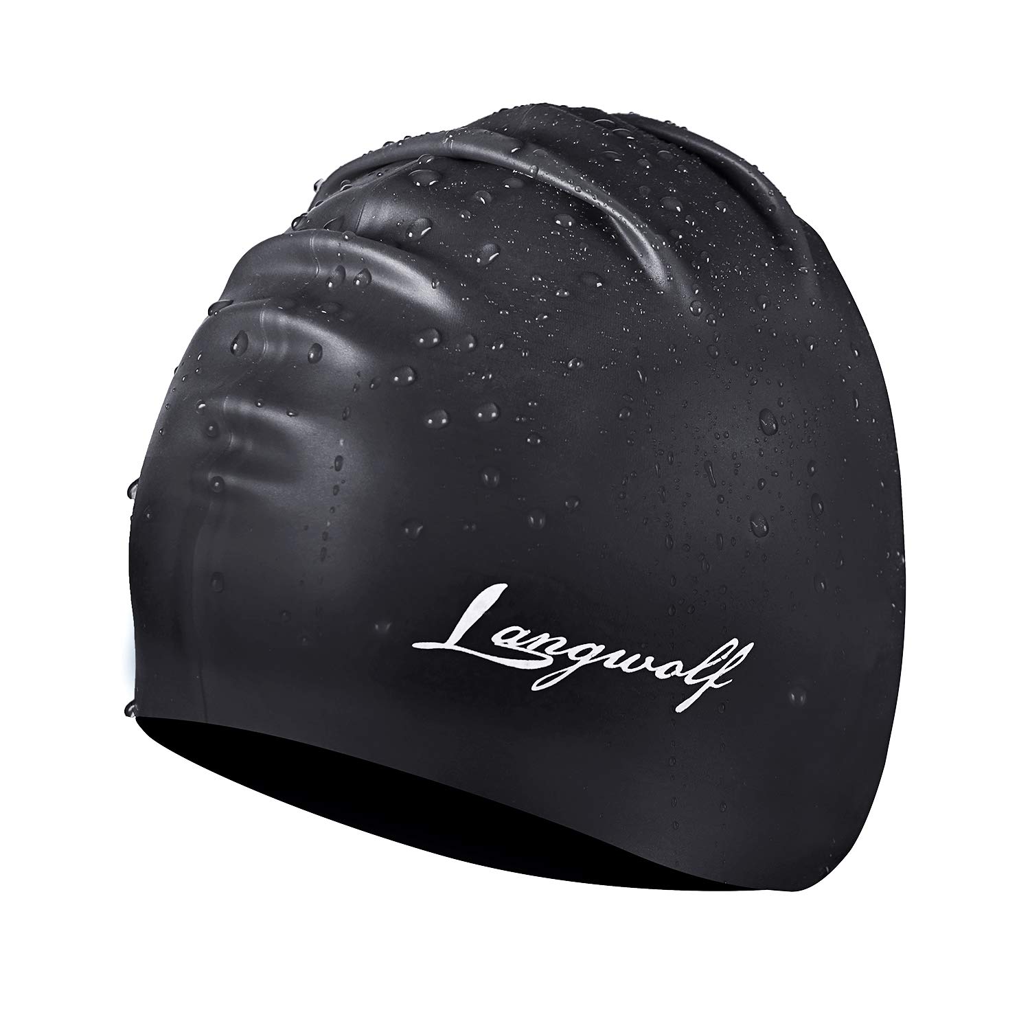 Langwolf Swimming Cap Ear Protection Silicone Swim Caps Waterproof