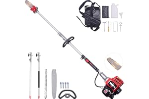 EIDOWA 48CC Gas Powered Pole Saw 16FT Lightweight with Auto Lubrication, Safety Lock, and Quick Stop for Easy Tree Trimming (GZJ-005)