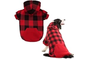 KOOLTAIL Plaid Dog Hoodie Pet Clothes Sweater with Hat and Pocket for Small Medium Large Size Dogs, Soft Winter Warm Dog Cold Weather Coat, Fleece Fall Dog Hooded Sweatshirt for Puppy Cats, Red XXL