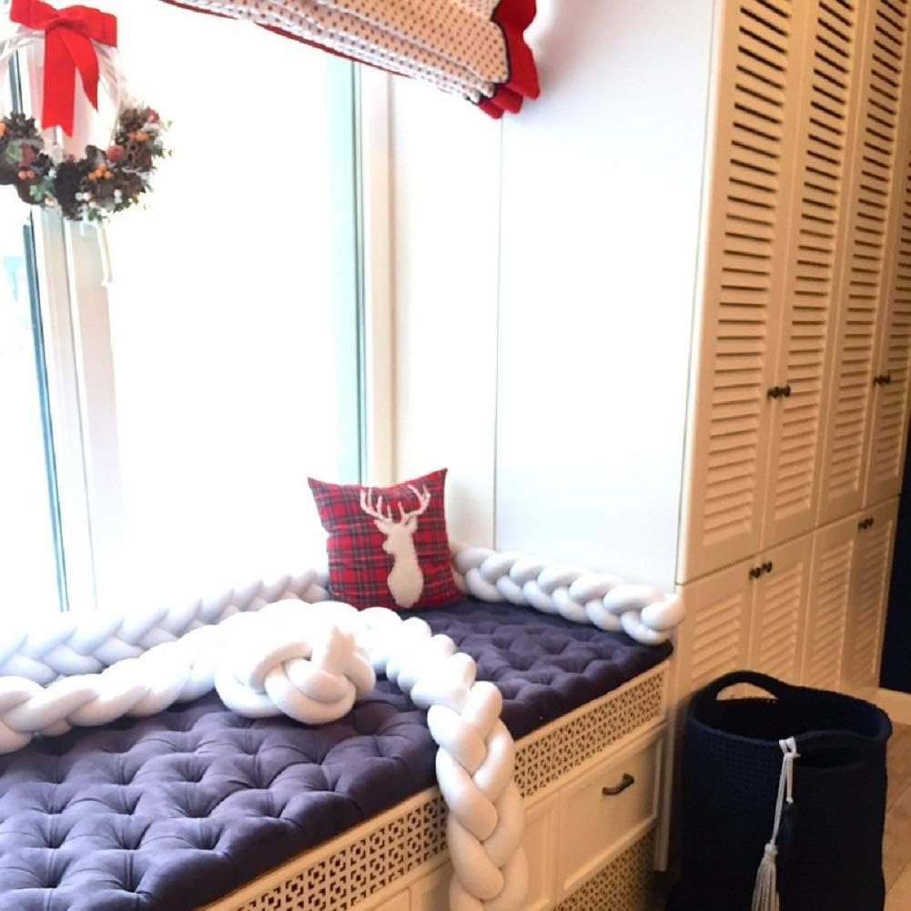 Baby Braided Crib Bumper Soft Knot Pillow Protective & Decorative Long Baby Nursery Bedding Cushion Knot Plush Pillow for Toddler/Newborn White 157 inch