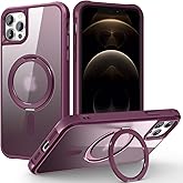 TOKVANZ Designed for iPhone 12/12 Pro Case with 360° Rotatable Magnetic Ring Stand [Compatible Mag-Safe] [Military Grade Protection] Translucent Matte Phone Cases for Women Men 6.1'', Wine Red