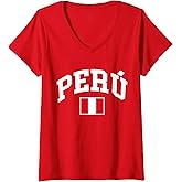 Womens Peru Peruvian Flag Graphic V-Neck T-Shirt