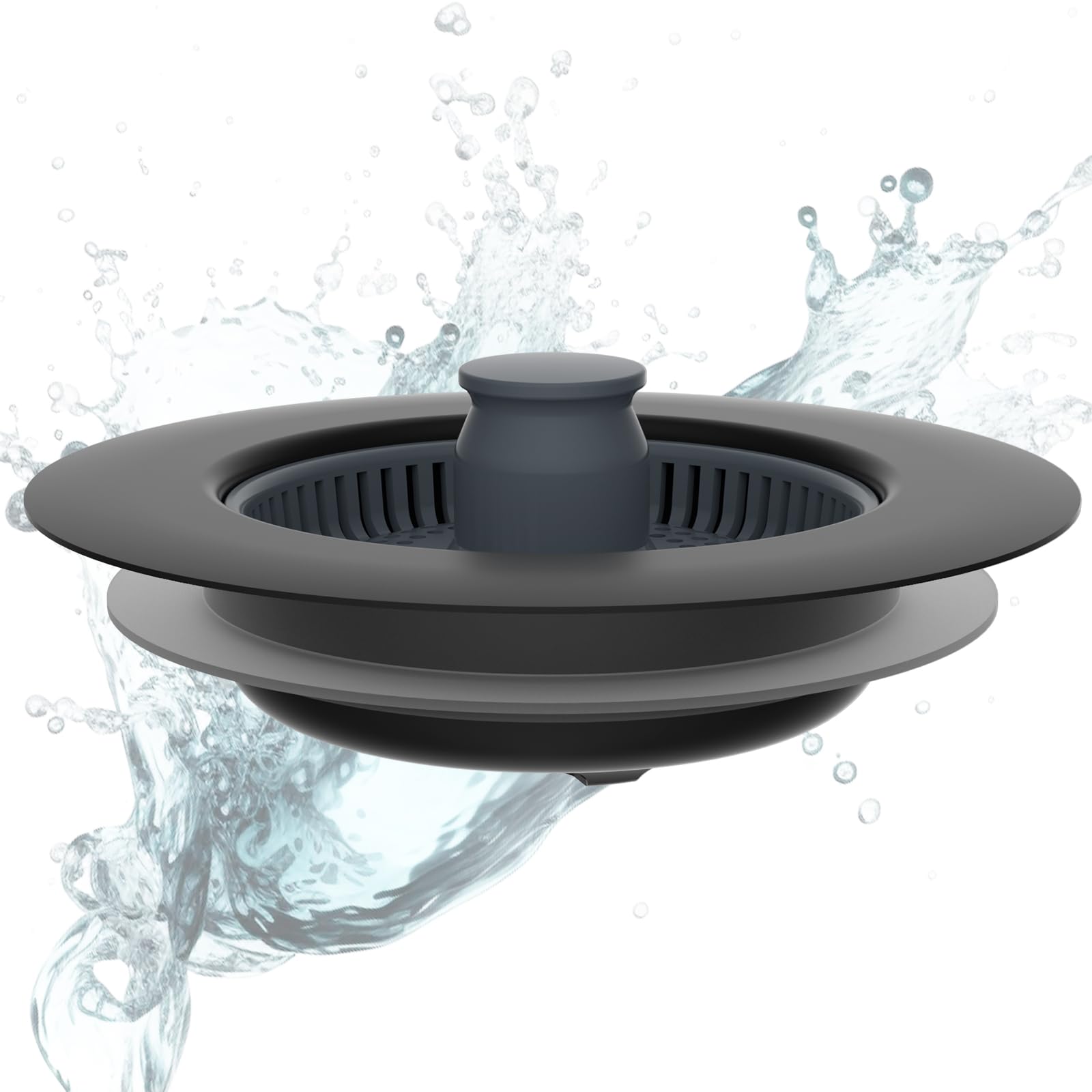 Hibbent Kitchen Sink Plug,Kitchen Sink Strainer and Stopper Combo, Stainless Steel Stopper and ABS Strainer,Anti-Clogging,kitchen Sink Strainer Plug,and Prevent Odors-Sinks Depth > 28mm-Black