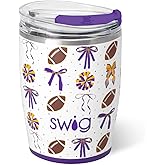 Swig Life 12oz Insulated Tumbler, Travel Coffee Tumbler with Lid, Cup Holder Friendly Travel Coffee Mug, Stainless Steel, 12 oz Reusable Insulated Coffee Mug (We've Got Spirit Purple + Yellow)