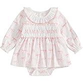 KMBANGI Mama's Mini Baby Girl Outfit Newborn Baby Girl Long Sleeve Romper Bowknot Smocked Romper Spring Fall Clothes 0-18M