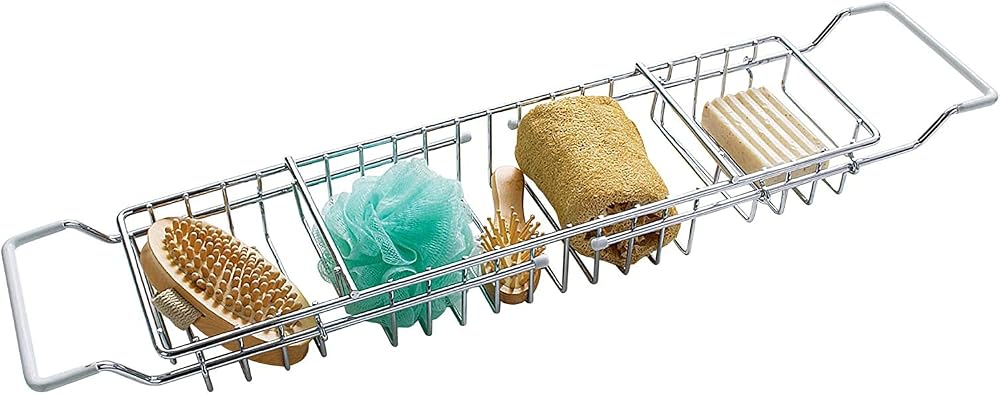 Optimal Products Extendable Bath Tub Rack Bridge Storage Tray White Chrome