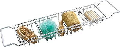 Optimal Products Extendable Bath Tub Rack Bridge Storage Tray White Chrome