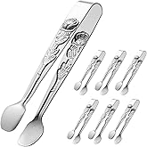 HINMAY Mini Serving Tongs 5-Inch Small Appetizer Tongs, Set of 6 (Silver)