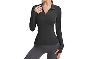 LUYAA Womens Long Sleeve Workout Tops Quater Zip Pullover Running Athletic Jacket with Pockets