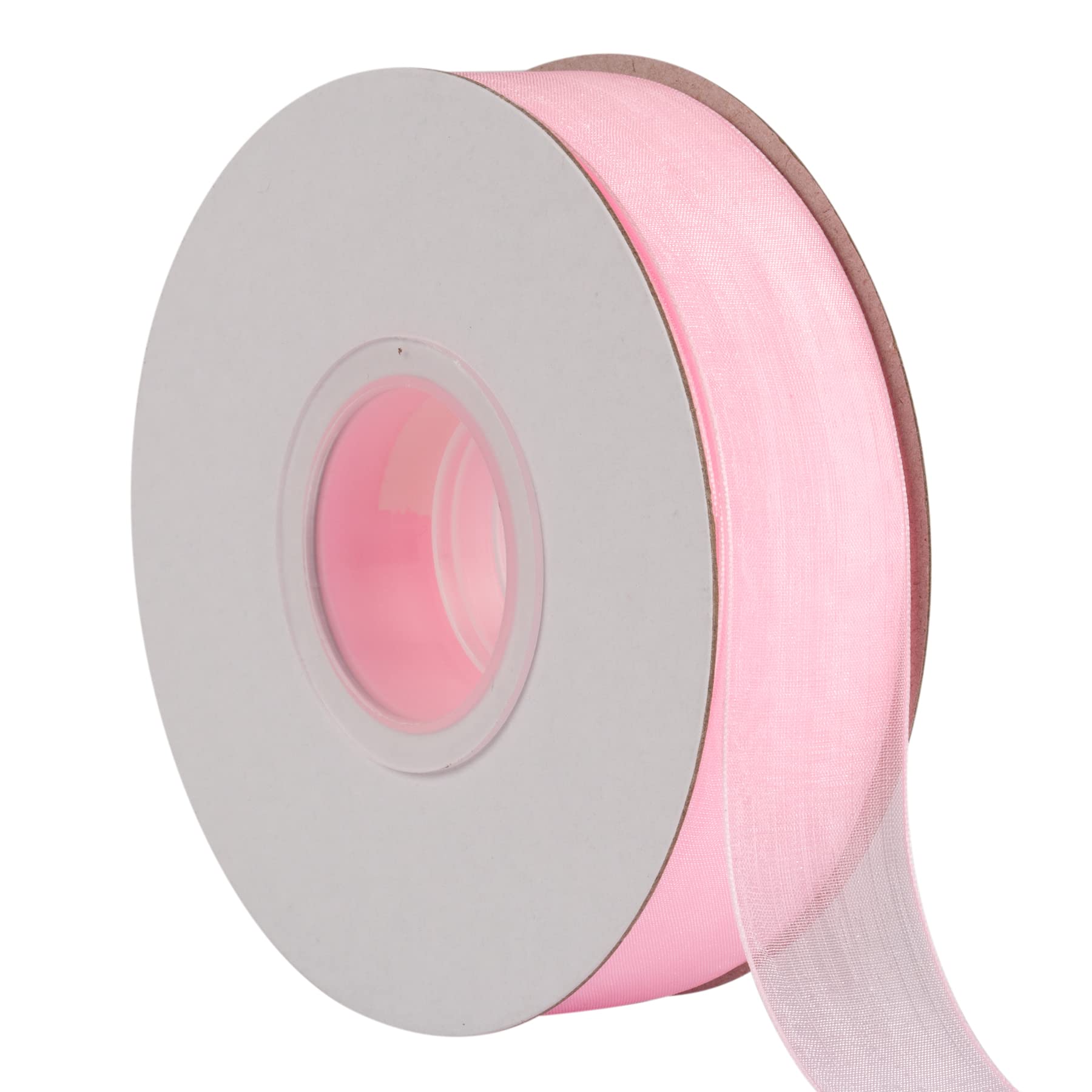TEKDEERE 25mm Sheer Organza Ribbon,Lt. Pink Shimmer Chiffon Ribbon for DIY Crafts Wedding Party Decorations, Gift Wrapping Bridal Bouquets (45M)