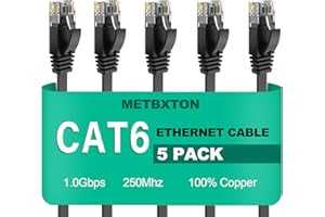 Cat 6 Ethernet Cable 3ft 5 Pack - Metbxton High Speed Flat Network Cable with Rj45 Connectors, Short Internet Cable for Patch