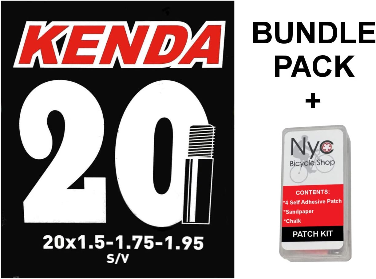 Kenda Bicycle Inner Tube 20 inch X 1.5-1.75-1.95 Schrader Valve Bundle with Self-Adhesive Patch Kit
