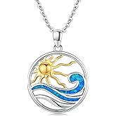 Midir&Etain Ocean Necklace 925 Sterling Silver Blue Opal Necklace Starfish/Flip Flop/Shark Pendant Beach Ocean Jewelry for Women