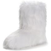 IXU Women's Faux Fur Boot Furry Fluffy Round Toe Suede Snow Winter Women Boots Comfy Plush Warm Short Outdoor Indoor Flat Shoes Mid-Calf Boots