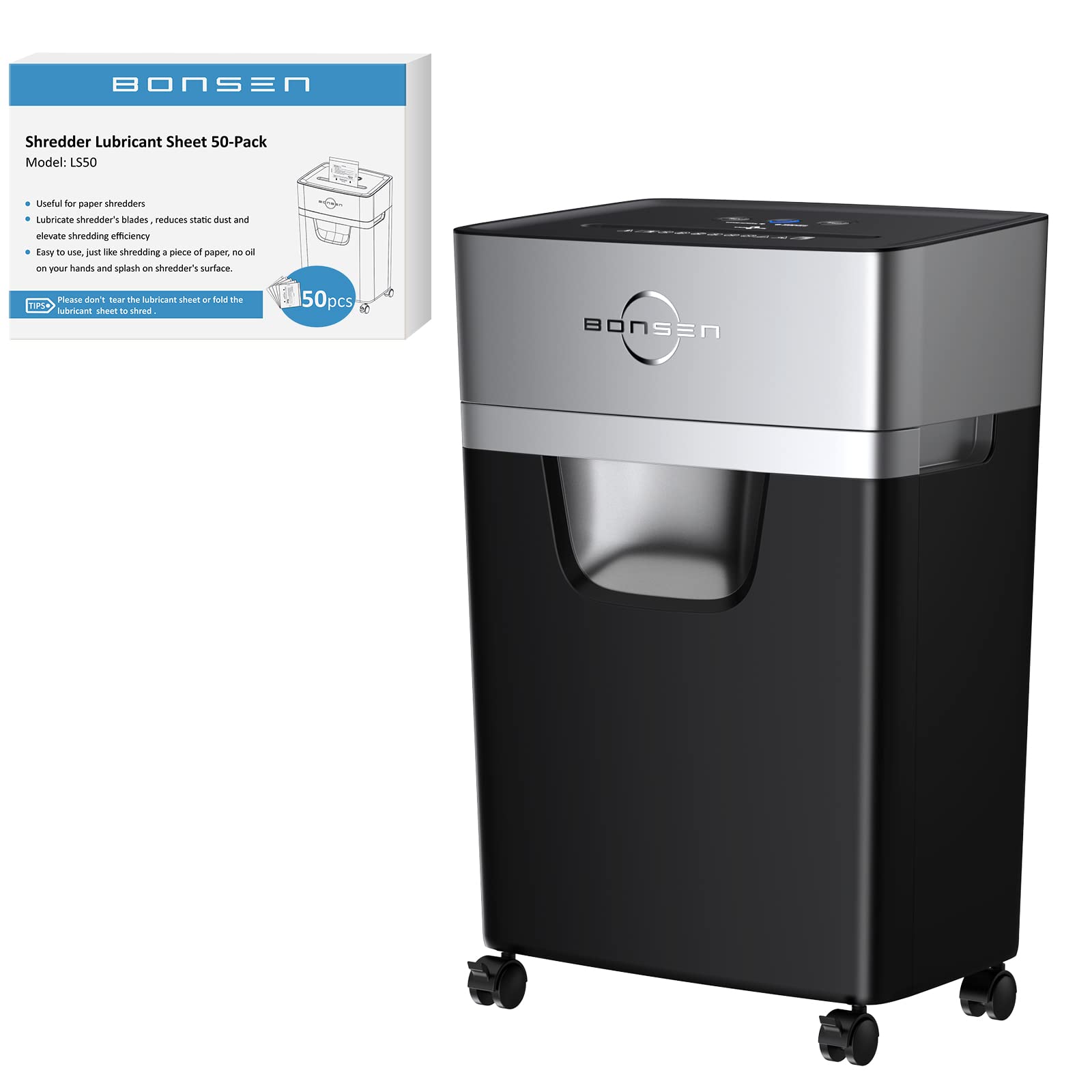 BONSEN 16-Sheet Cross Cut Paper Shredder and 50 Pack Lubricant Sheets