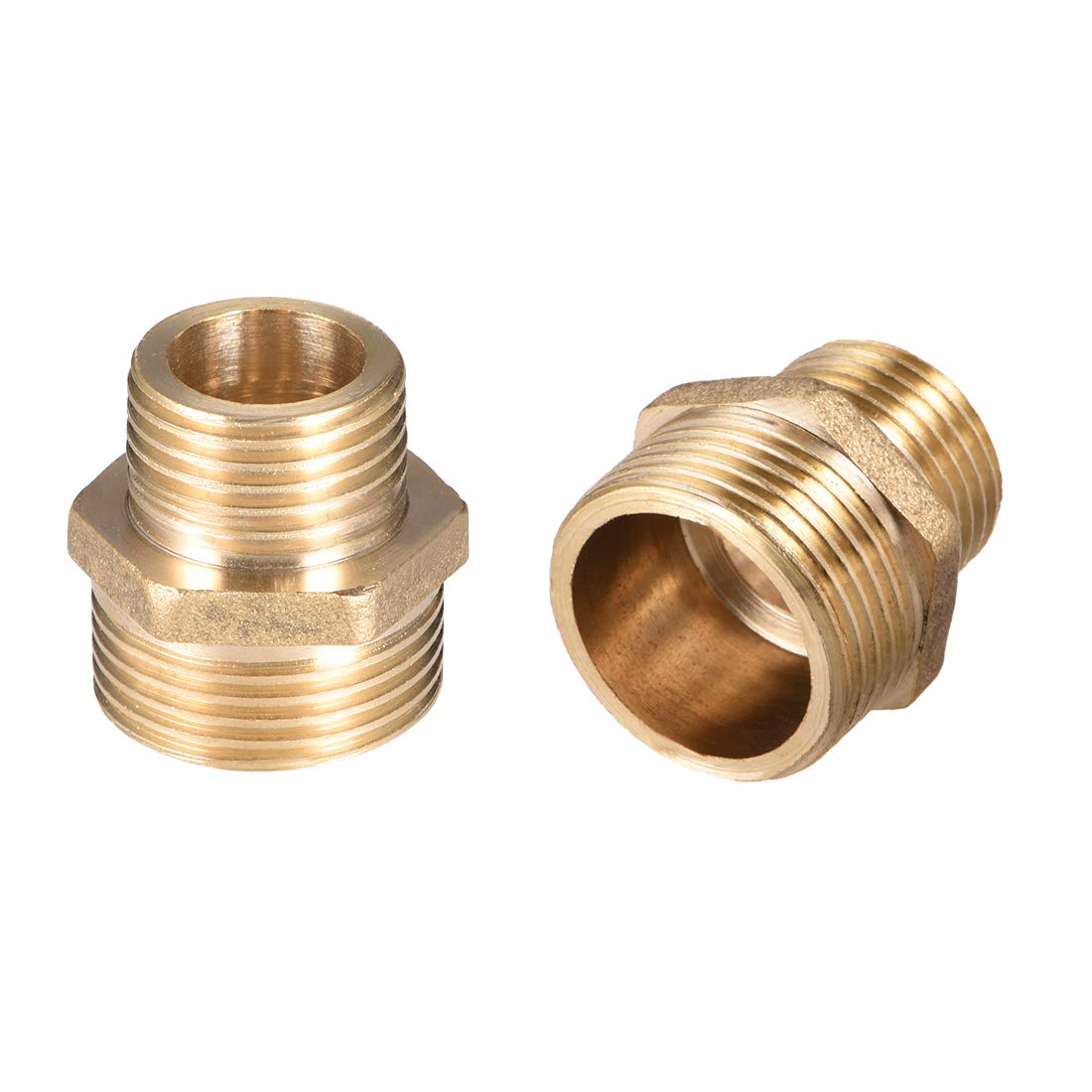 sourcing map Brass Male to Male Straight Pipe Reducing Hex Fitting G1/2 x G3/4 Male Connector 2pcs
