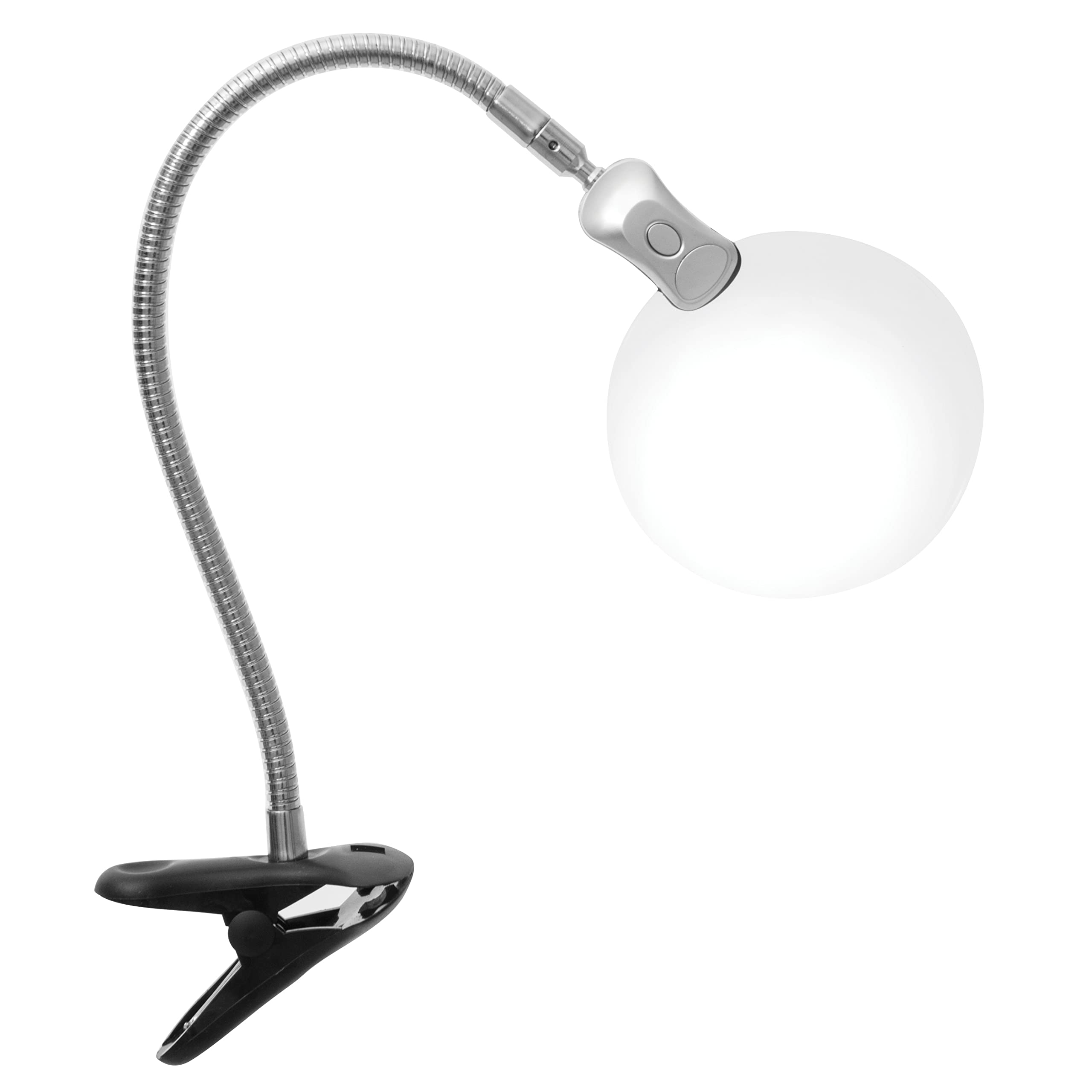 PURElite Clip-on Magnifying Light – Table Lamp & Desk Lamp, Flexible Neck, Natural LED Daylight Bulbs for Reading, Needlework, Sewing, Crafting, Battery Powered, Black,Silver — image 1