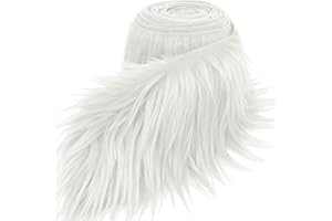 ADLBBKIY White 2x60Inch Faux Fur Shaggy Plush, Fabric Precut Strips Fluffy Fuzzy Faux Fur, Craft Beard Hair, Beard Miniature Dolls Rugs Mats Gift, Winter Halloween Christmas Costume Party Decor
