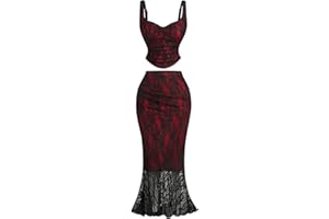 SOLY HUX Women's Floral Lace Skirt Set 2 Piece Sleeveless Top and Bodycon Fishtail Skirts Summer Coquette Outfits