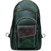 The Tannery Handmade Buffalo Leather Multipurpose Travel Hiking Crossbody Chest Backpack with Adjustable Shoulder Strap - Large