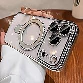 QSIETSPY Magnetic Case for iPhone 17 Pro Max with Invisible Stand [Military Drop Protection][Compatible with MagSafe] Full Camera Protection Clear Soft TPU for iPhone 17 ProMax case 6.9" - Silver