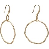 Hammered Irregular Circle Golden Hoop Earrings for Women