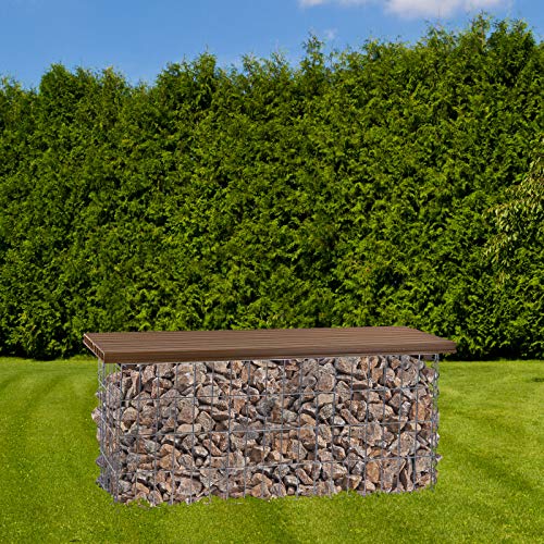 WPC Gabionenbank Gabione Steinkorb Drahtkorb Bank Sitzbank Gartenbank braun Hellbraun 100x30 cm – Bild 4