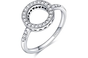 KUNSIR 925 Sterling Silver Rings Classic Cubic Zirconia Eternity Promise Statement Anniversary Wedding Bands Engagement Rings for Women Infinity Forever Love Ring Size 7-9