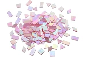 Lanyani Iridescent Stained Glass Mosaic Tiles for Art Craft, 200 Pieces, 4 Shapes Mixed,Pink Glimmer