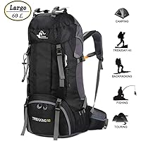 60L Waterproof Lightweight Hiking Backpack with Rain Cover,Outdoor Sport Travel Daypack for Climbing Camping Touring