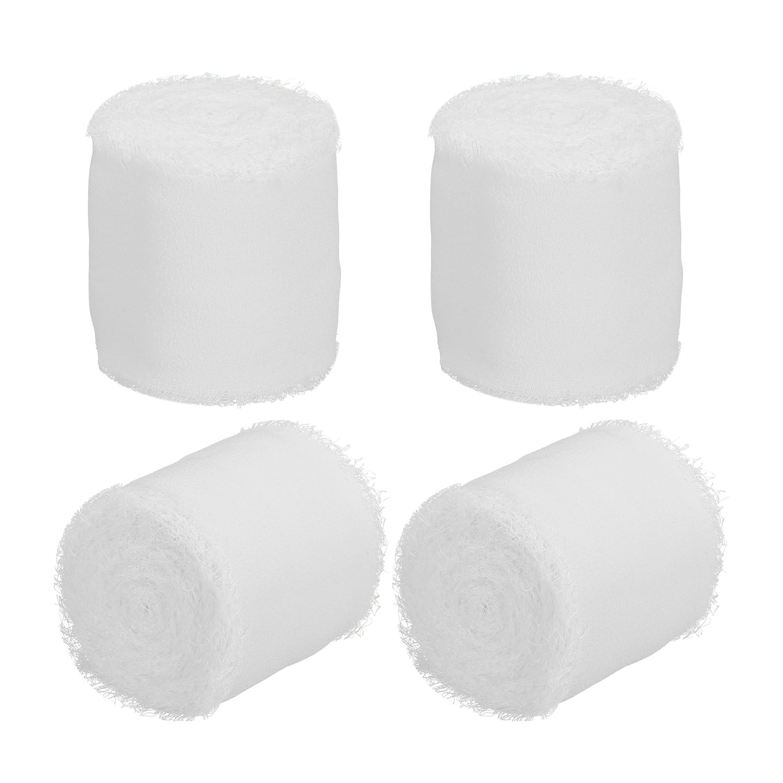 PATIKIL 1.5 in x 5 Yard Chiffon Ribbon, 4 Rolls Handmade Fringe Silk Ribbon Frayed Edges for DIY Decor Bridal Bouquets Wedding Invitations Gift Wrapping, White