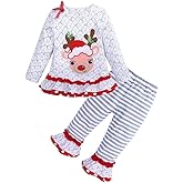 XFGLCK Toddler Kids Baby Girls Christmas Outfits Santa Print Flare Tunic Long Sleeve Dress Shirt Pants Headband Winter Sets