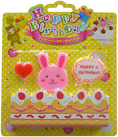 3 Pieces Set - Pink Bunny Rabbit Happy Birthday Candle Cake Topper Decorations
