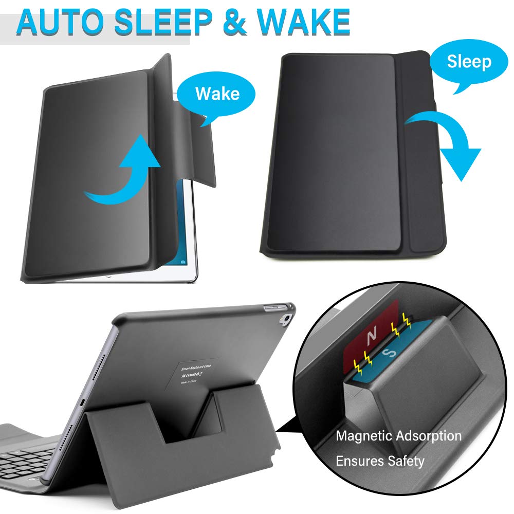 Veroyi iPad Keyboard Case for New 2018 iPad, 2017 iPad, iPad Pro 9.7, iPad Air 1 and Air 2 BT Backlit Keyboard Slim Leather Folio Cover 7 Color Backlight iPad Case with Keyboard