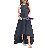 Galawaqe Fancy Girls Dresses Teen Junior Bridesmaid Dress Halter Neck Sleeveless Chest Pleated Backless Crossed Straps Dress