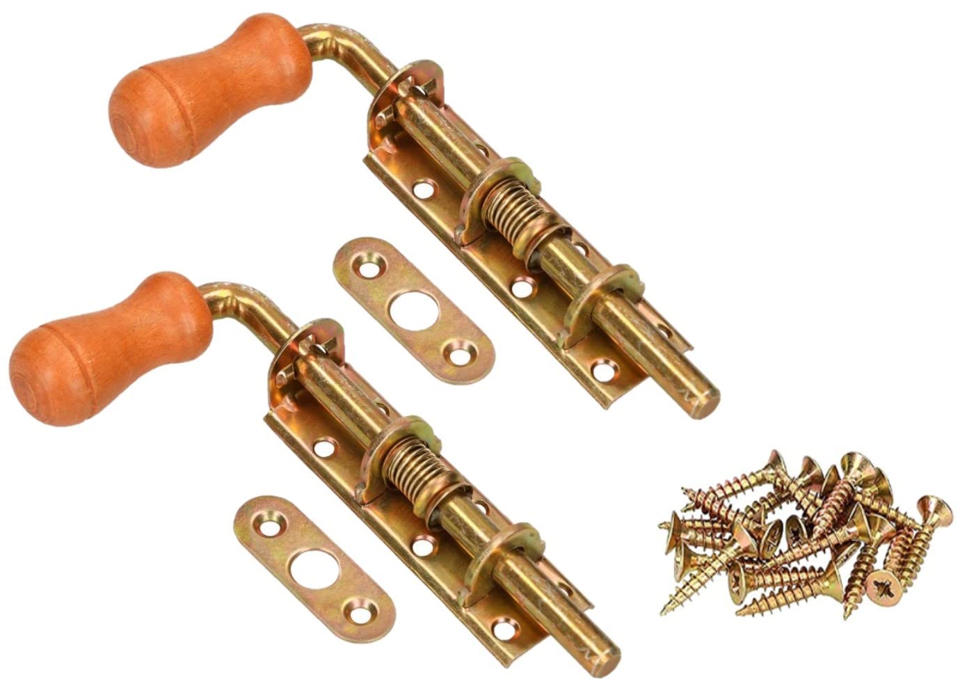 KOTARBAU® Set of 2 Spring Bolts, Bolt Door Latch, Galvanised Rustproof Wooden Handle, Weatherproof, with Suspension Gate Latch, 150 mm