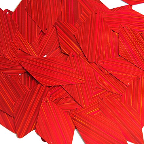 Red Sequin Long Diamond 1.75 inch Couture Loose Paillettes. City Lights Reflective Metallic. Made in USA.