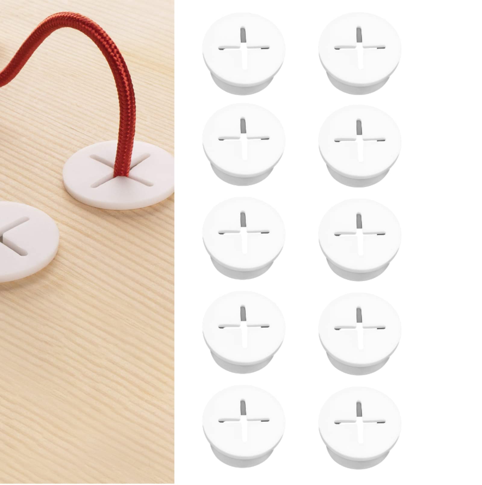 Morobor 10Pcs Flexible Silicone Cable Cord Grommet, 25mm White Rubber Grommets for Desk, Table, Wire Hole Cover Cable Management Wire Organizer