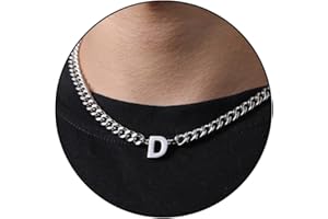 DuoDiner Initial A-Z Cuban Link Chain Necklace for Men Women Letter Pendant Stainless Steel 6.5mm 18+2 Inches Jewelry Gift