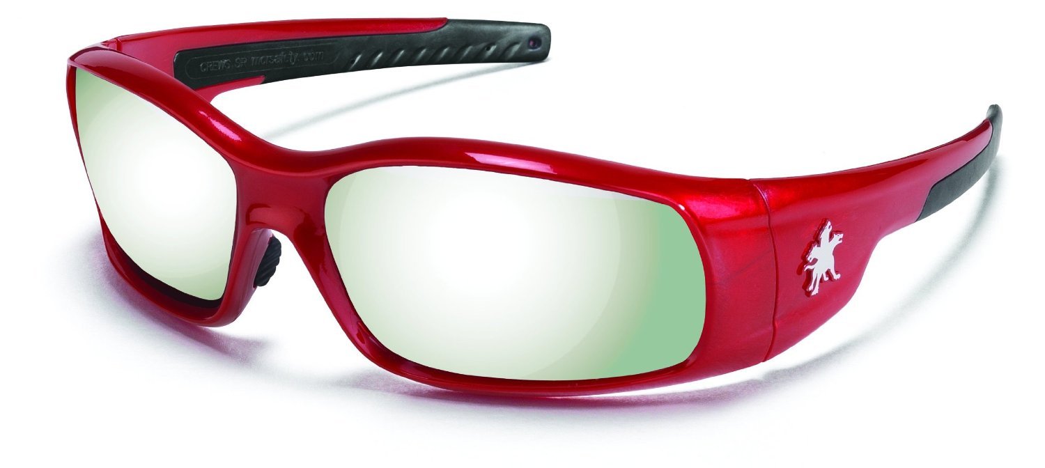 Crews SR137 Swagger Safety Glasses Red Frame w/ Silver Mirror Lens (12