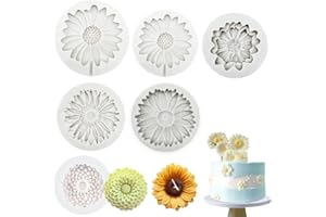 GEOGEODIY 6 PCS 3D Chrysanthemum Flower Silicone Mold, Flower Fondant Cake Baking Molds, Chocolate Candy Mold for Party Baby Shower Cake Decoratin Clay,Soap Crafting Projects 6pcs