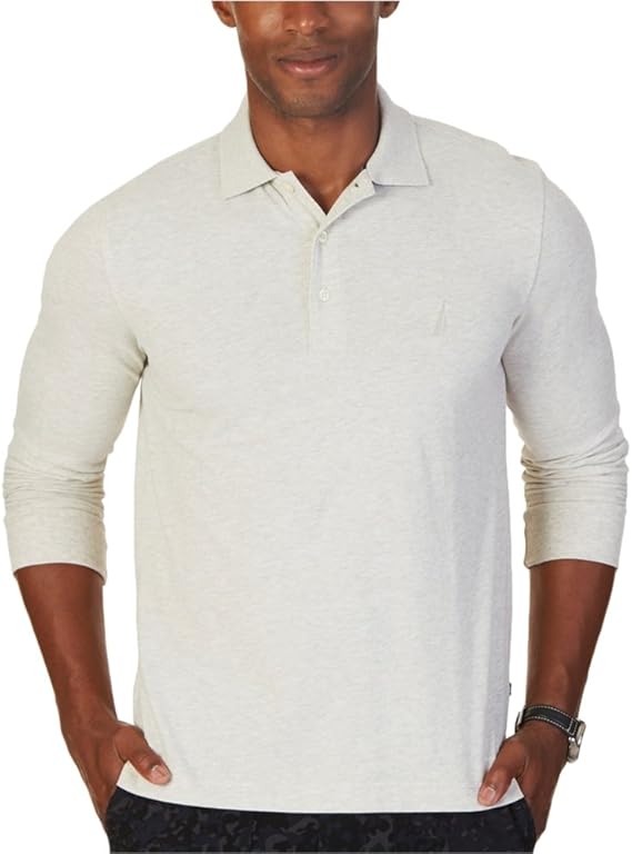 Nautica Men's Slim Fit Long Sleeve Polo Shirt, Oatmeal Heather, Large at Amazon Menâs Clothing store