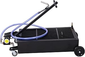 WIILAYOK 25 Gallon Oil Drain Pan with Electric Pump, Low-Profile Oil Pans for Changing Oil, T-Handle and J-Hook Makes Drain Easier, Black