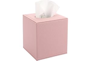 Sumnacon Tissue Box Cover Square Tissue Box Stylish PU Tissue Box Holder with Magnetic Bottom, Cube Leather Tissue Cover for Living Room Bathroom Table Desk Home Office Car, Pink