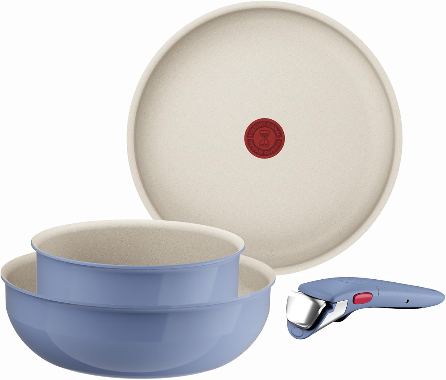 Tefal Ingenio Serenity Kochgeschirr-Set 4-teilig, Mineralia Antihaftversiegelung, platzsparend, stapelbar, für alle Herdarten, spülmaschinengeeignet, Blue Salt, L8294S04