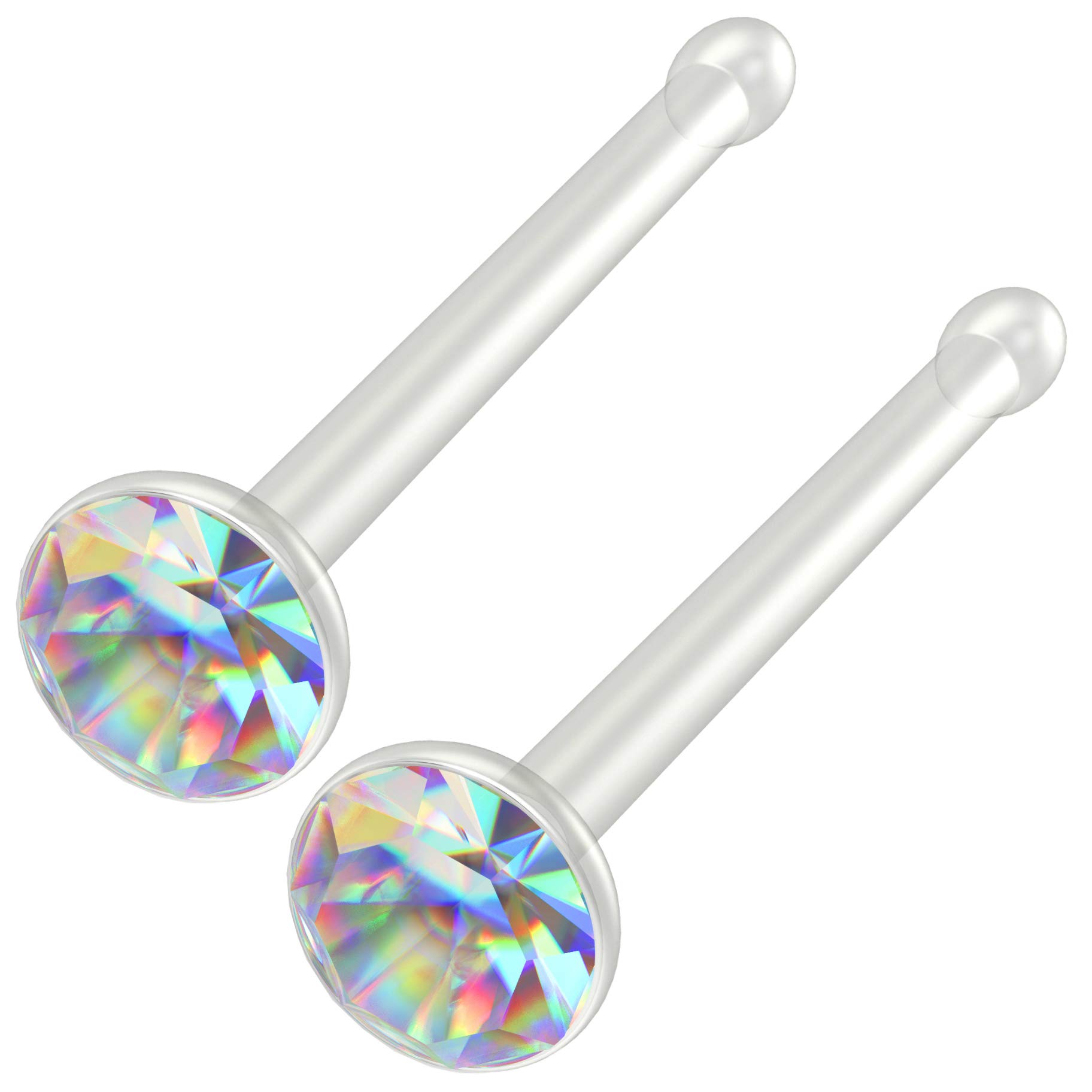 Bling Piercing 2pc 20g Bioflex Nose Bone Bioplast 1mm Micro Flat Flexible Bendable Straight Nostril Aurora Borealis